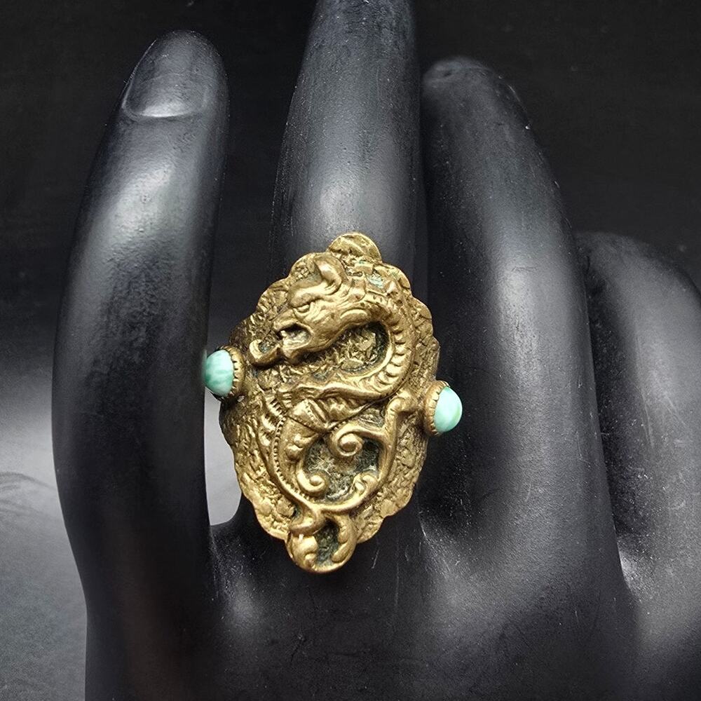 Vintage Uncas Dragon Serpent Snake Ring Size 4 Vintage Brass
